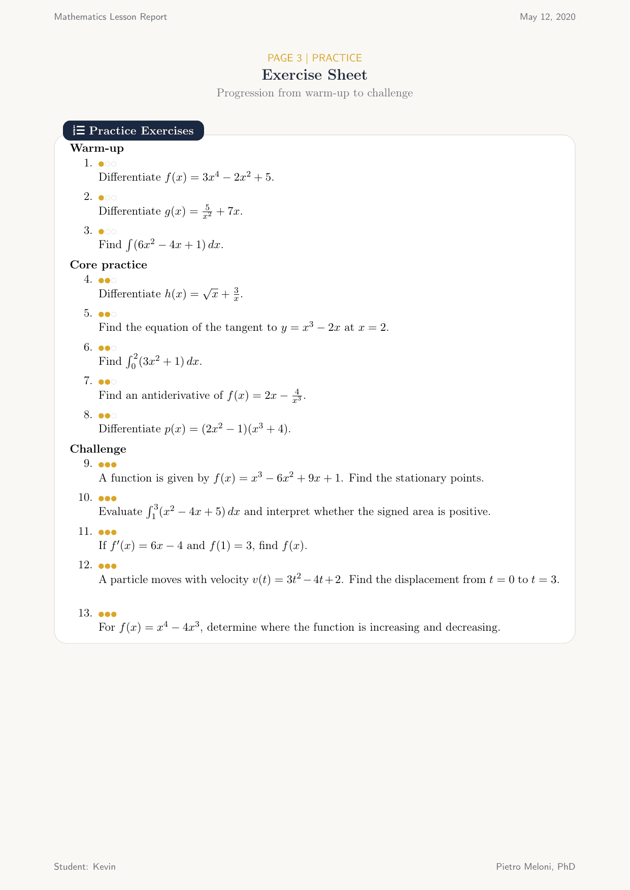 Page 3 — Parent summary: key takeaways, progress highlights and suggested follow-up actions.