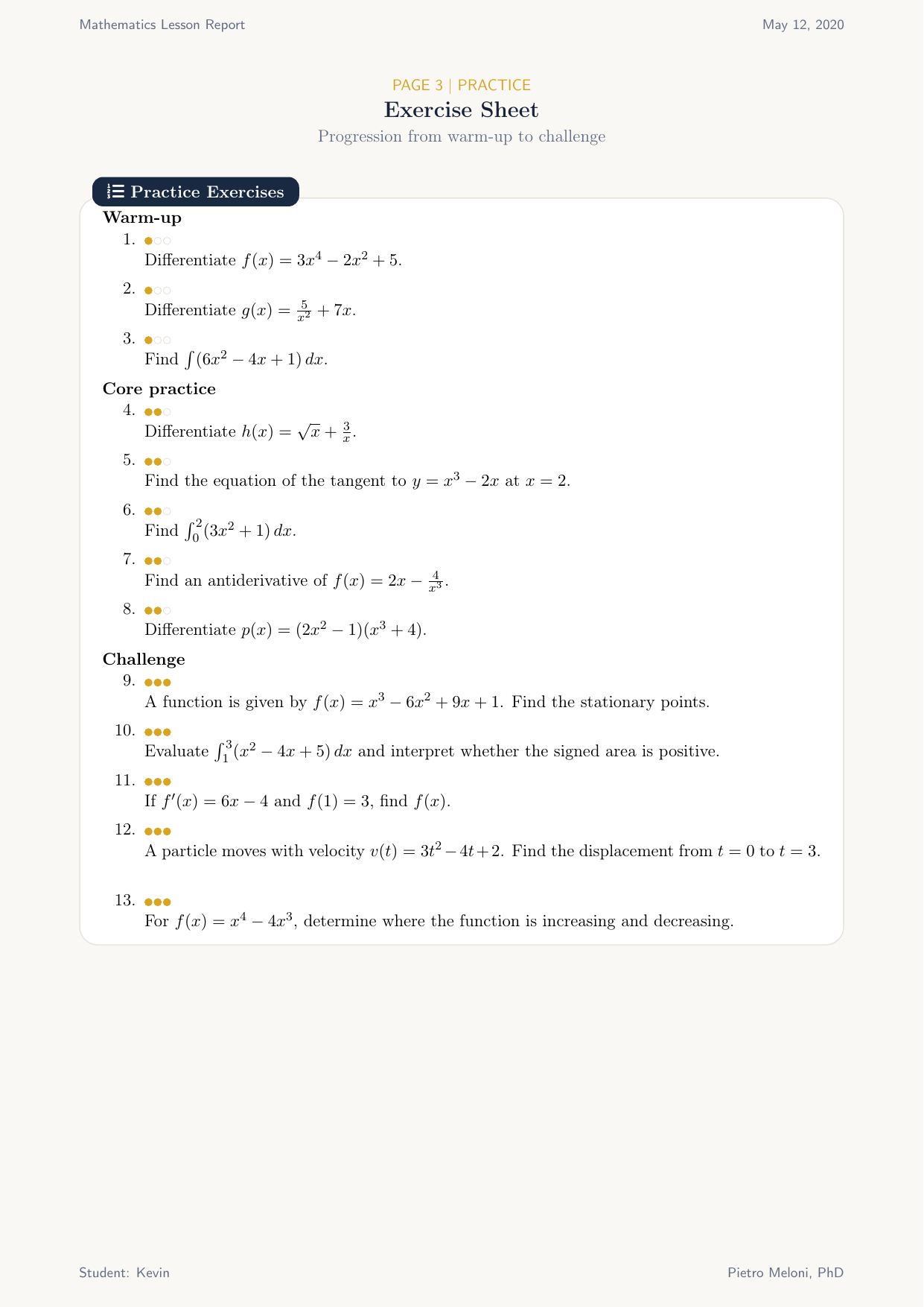 Lesson report page 3