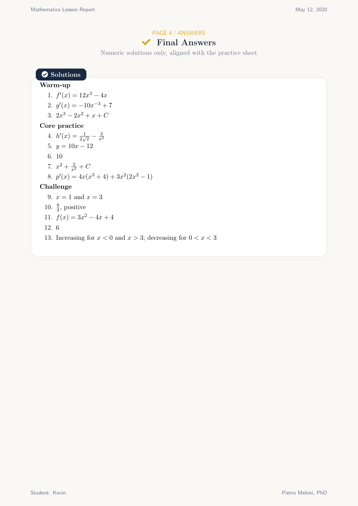Lesson report page 4